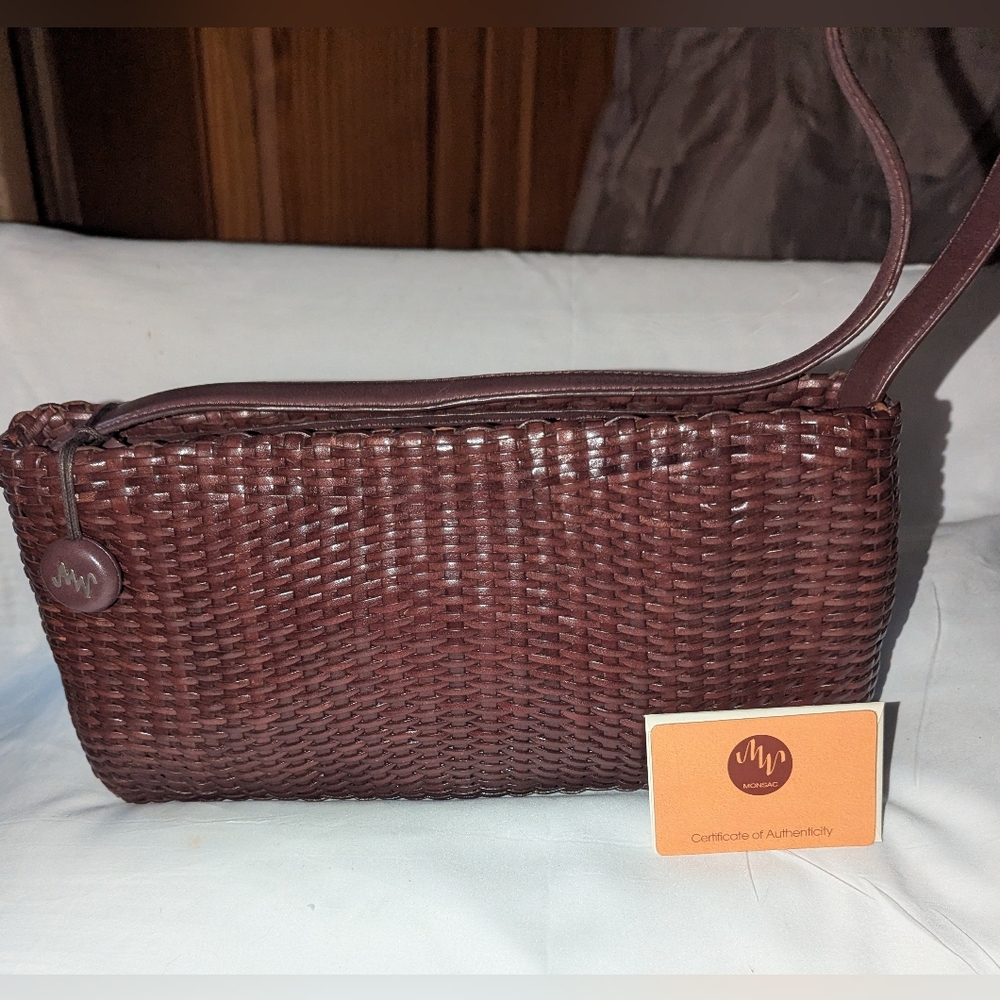 Monsac Vintage Y2K Leather Woven Shoulder Bag.
